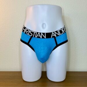 Andrew Christian Blue Mesh Leopard Print Brief Size Large